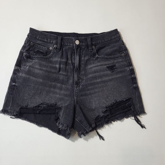 American Eagle Shorts Black Wash Denim Cutoff Raw Hem 5 Pocket Style Size 6 - Picture 2 of 7